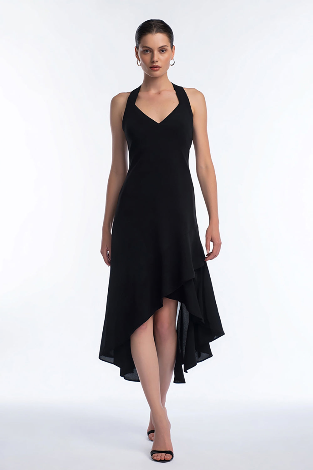 High Low Halter A-Line Black Semi-Formal Dress