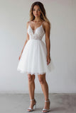 White A-Line Appliqued Tulle Short Wedding Dress