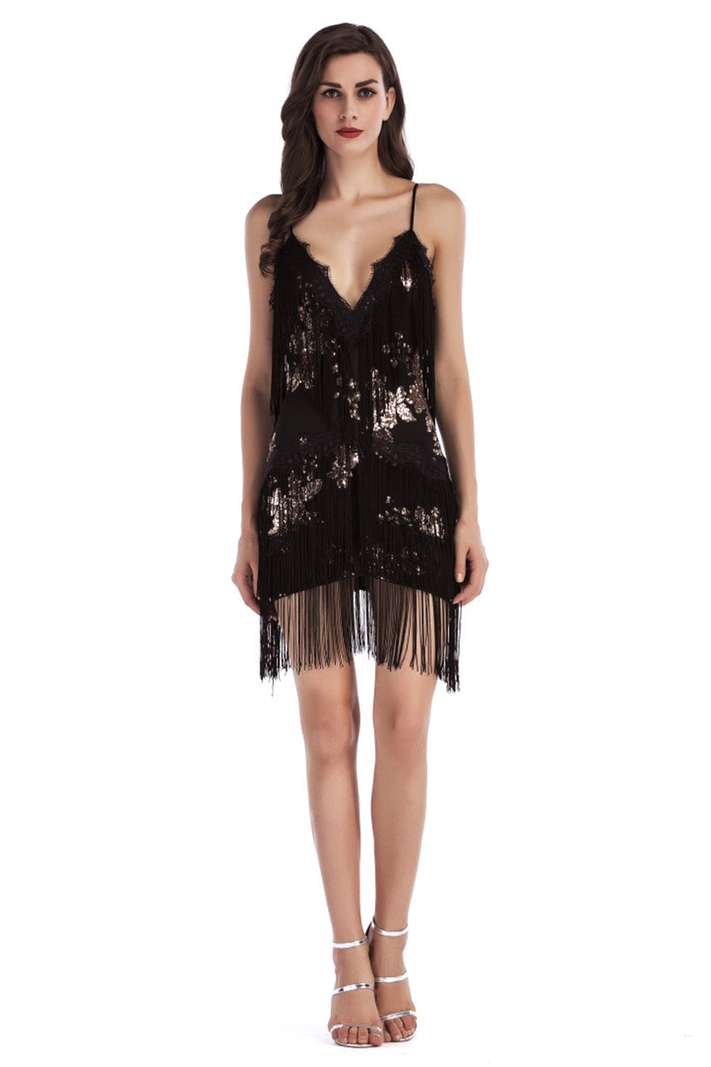 Tiered Sequin Black Mini Cocktail Dress