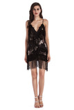 Tiered Sequin Black Mini Cocktail Dress
