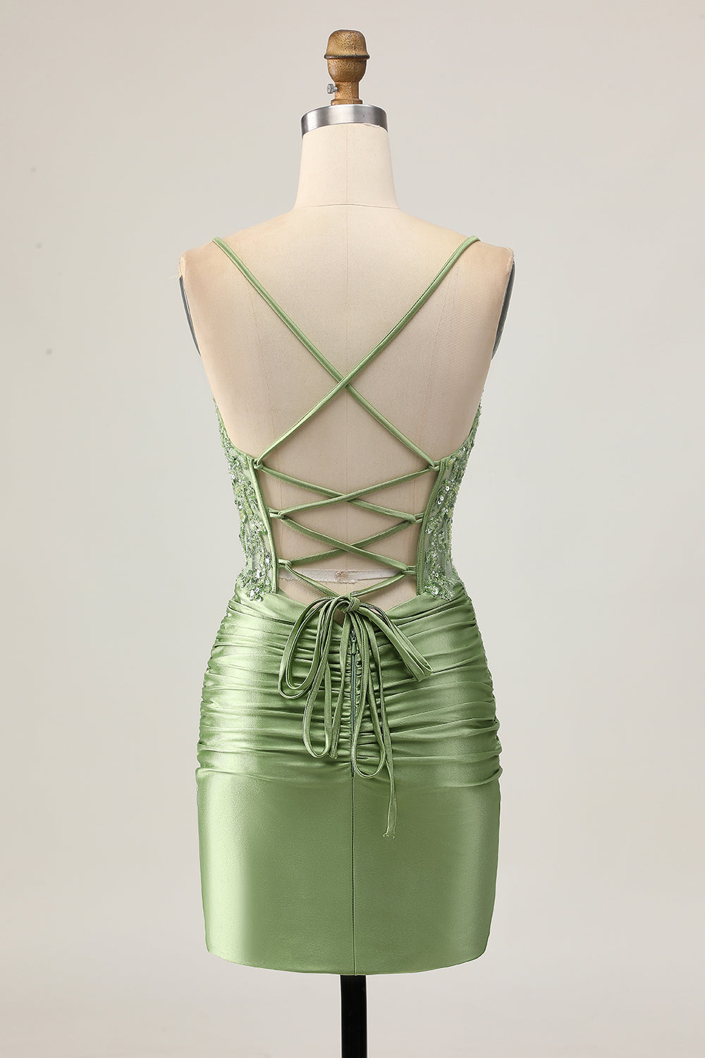 Bodycon Ruched Sage Green Homecoming Dress with Appliques
