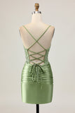 Bodycon Ruched Sage Green Homecoming Dress with Appliques