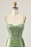 Bodycon Ruched Sage Green Homecoming Dress with Appliques