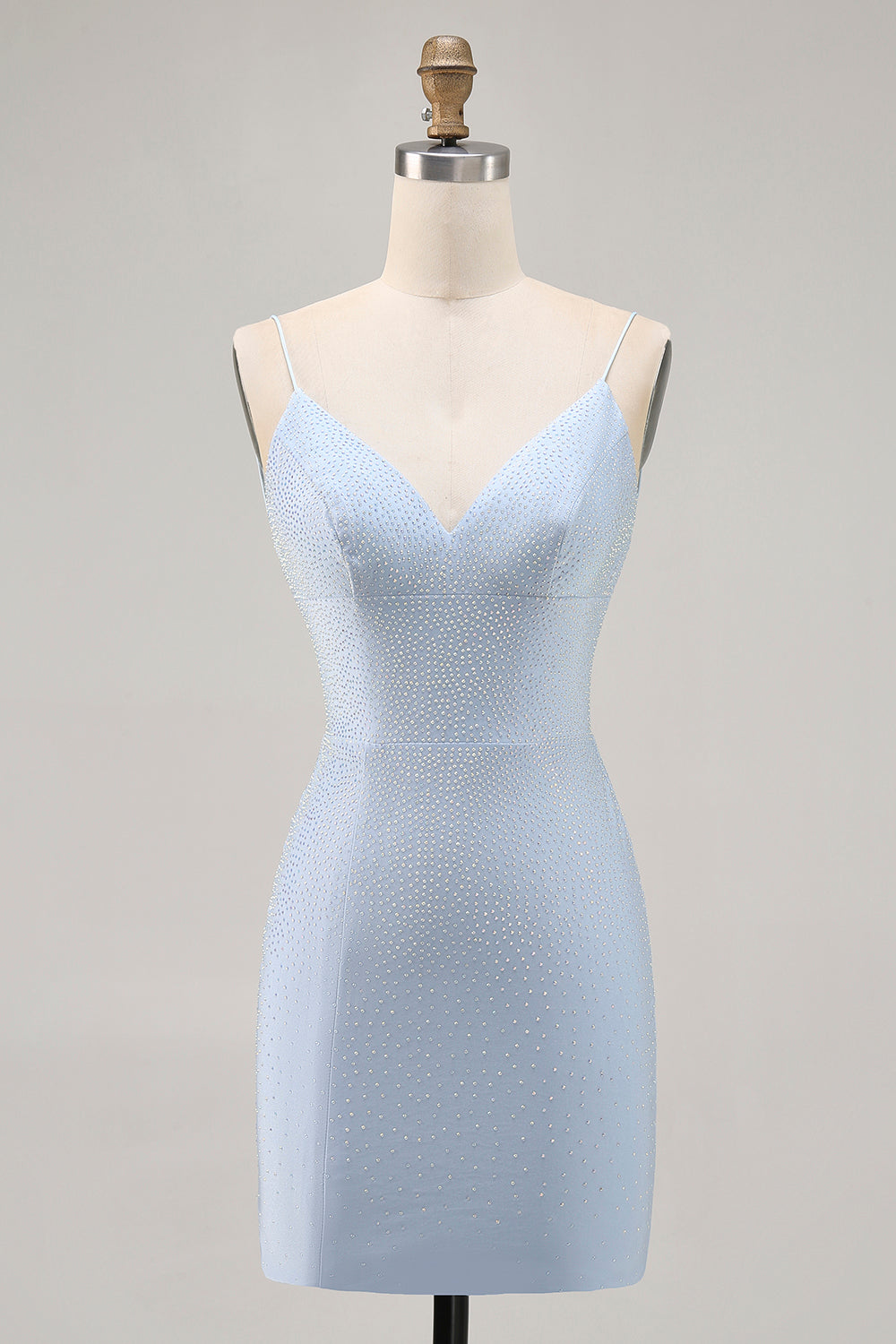 Blue Beaded Spaghetti Straps Backless Bodycon Homecoming Dress