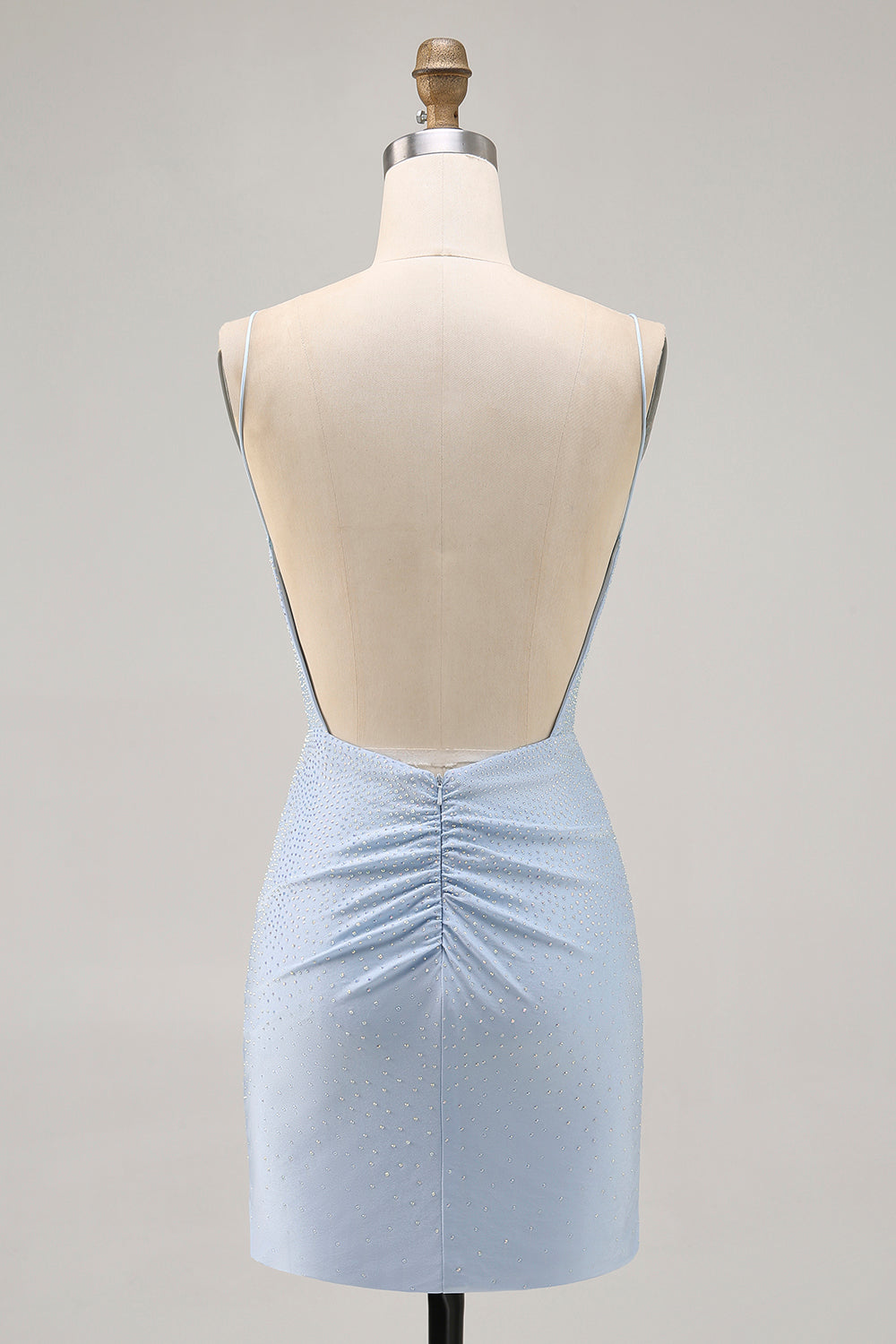 Blue Beaded Spaghetti Straps Backless Bodycon Homecoming Dress