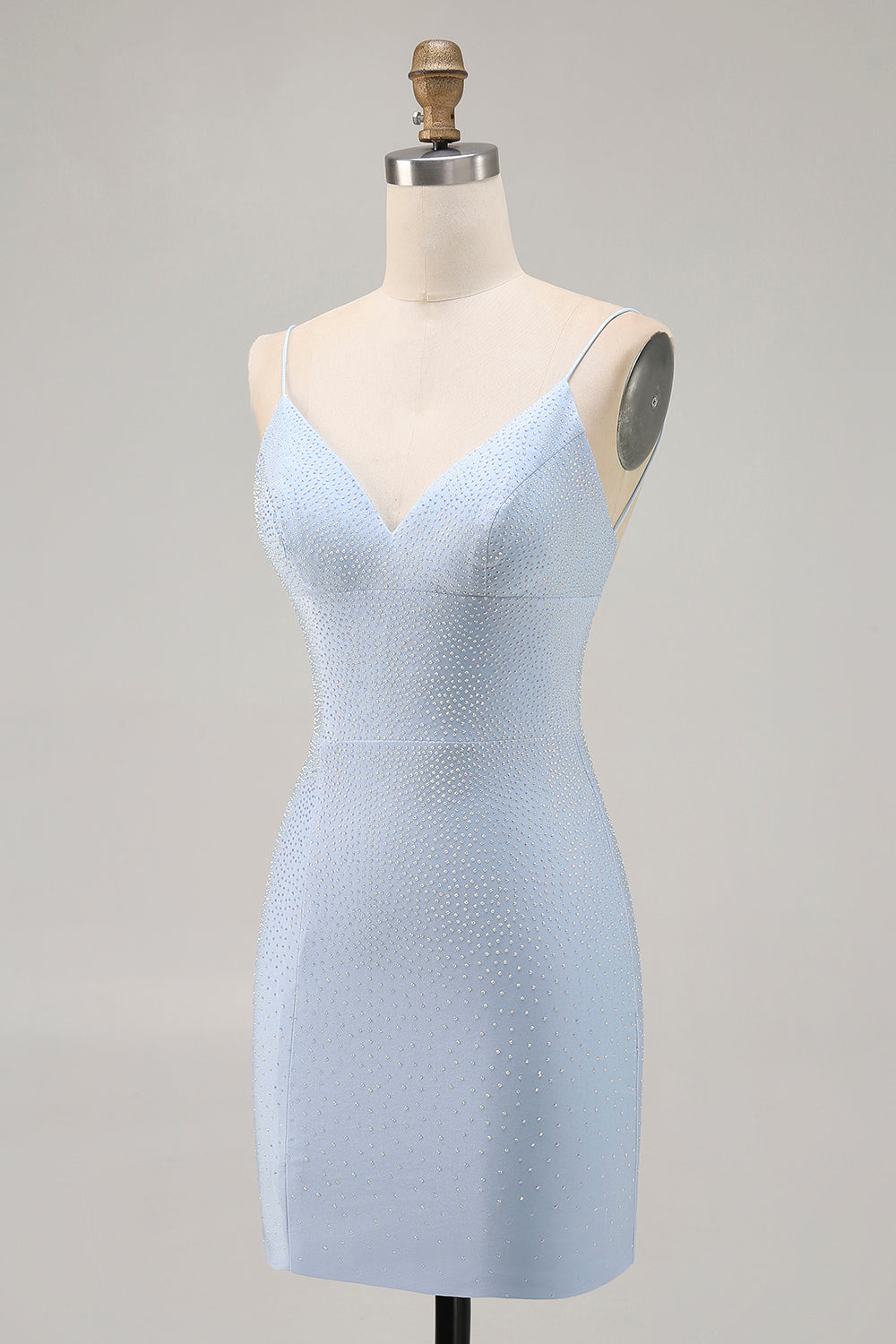 Blue Beaded Spaghetti Straps Backless Bodycon Homecoming Dress