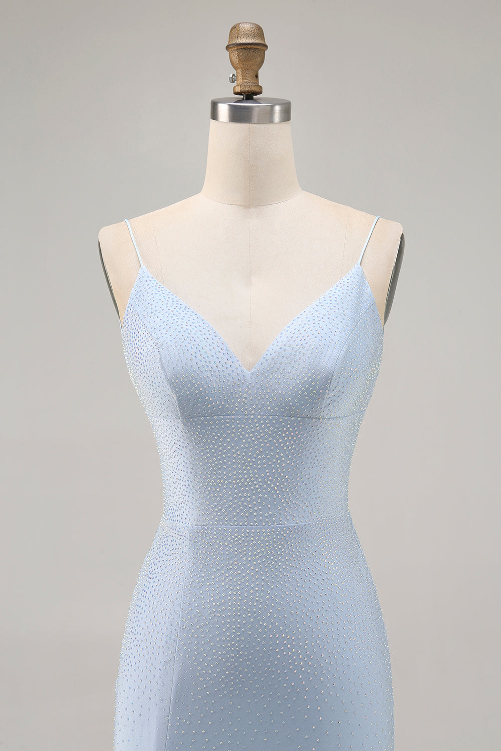 Blue Beaded Spaghetti Straps Backless Bodycon Homecoming Dress