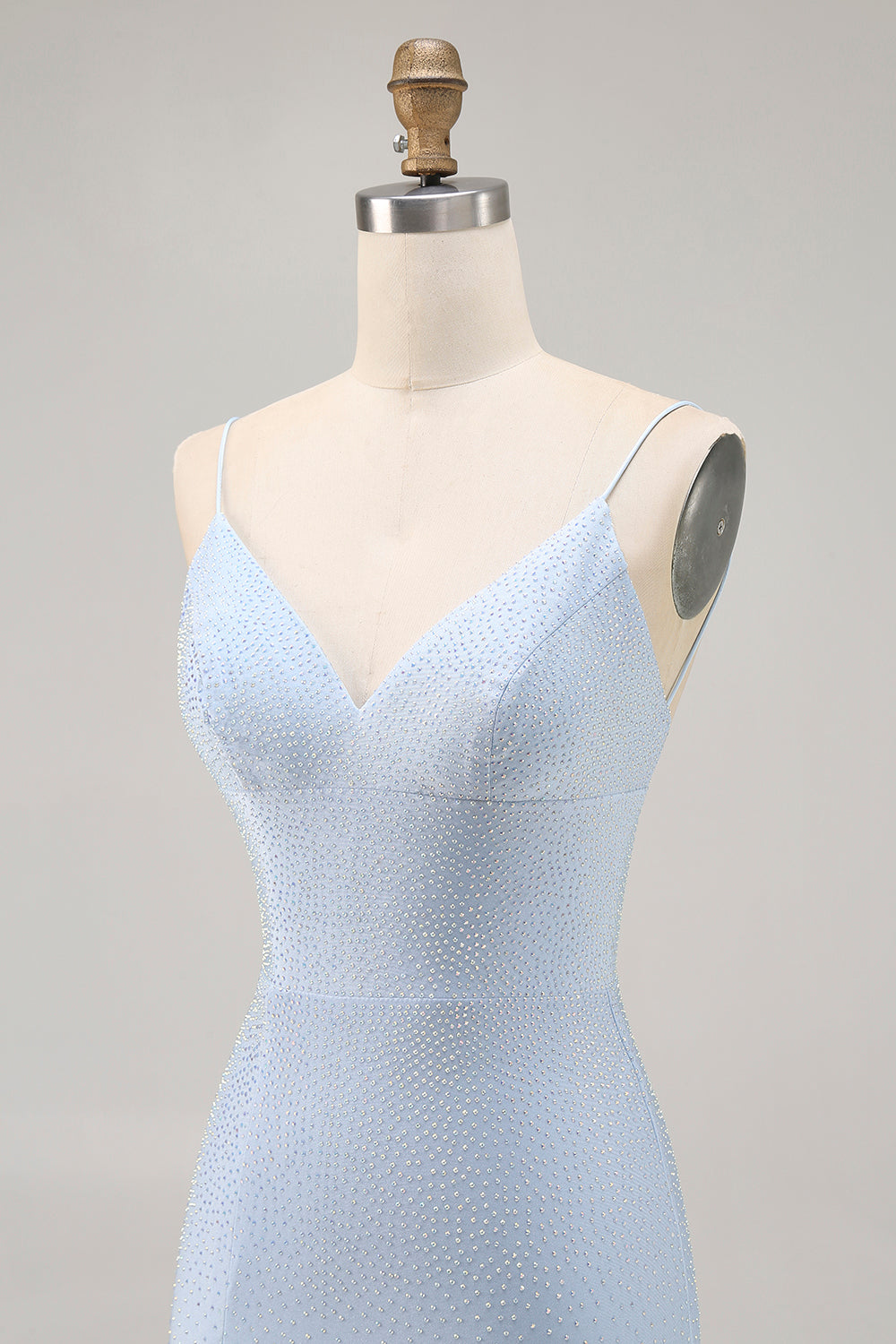 Blue Beaded Spaghetti Straps Backless Bodycon Homecoming Dress