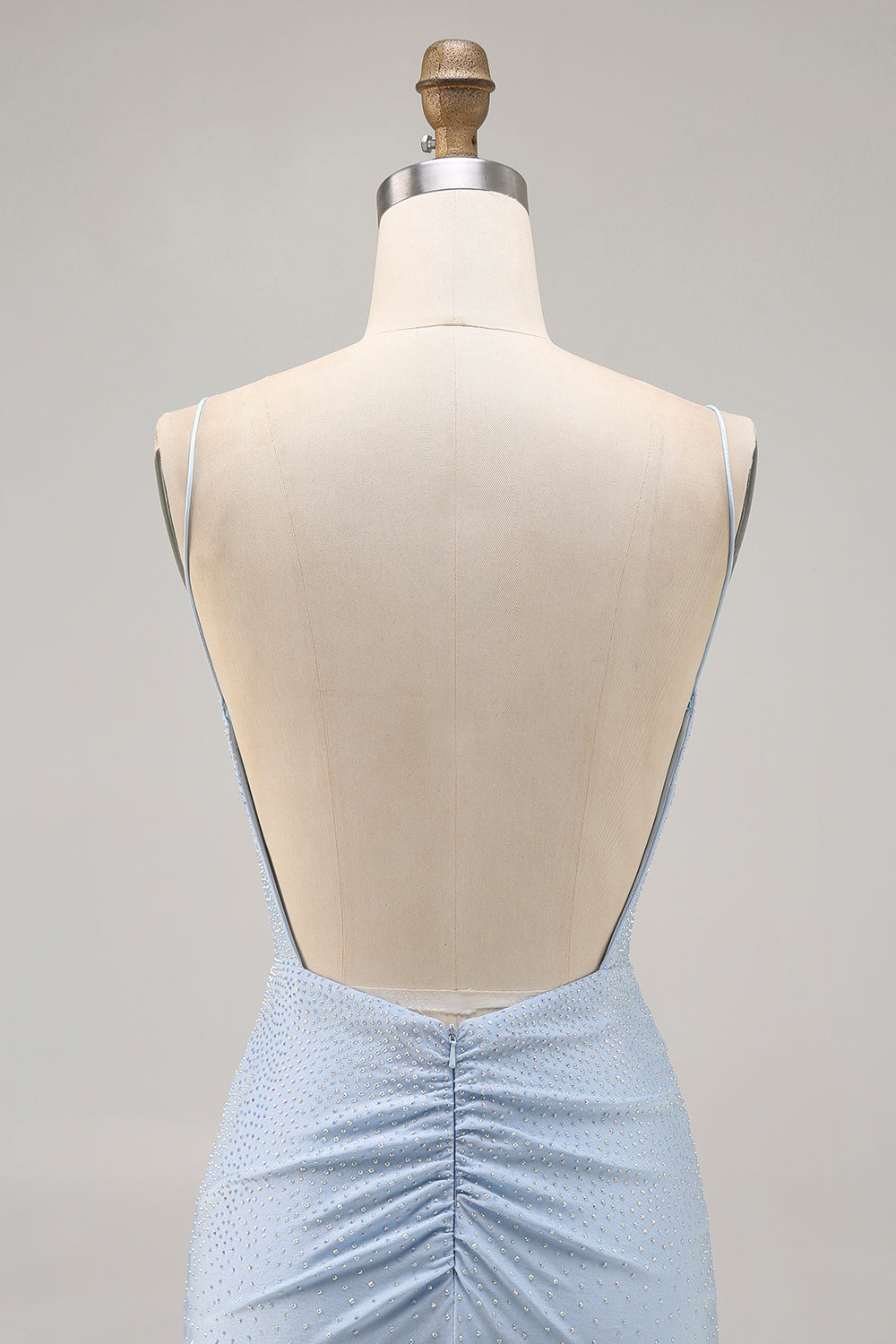 Blue Beaded Spaghetti Straps Backless Bodycon Homecoming Dress