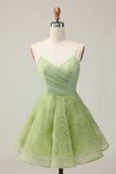 Green Ruched Spaghetti Straps A-Line Homecoming Dress