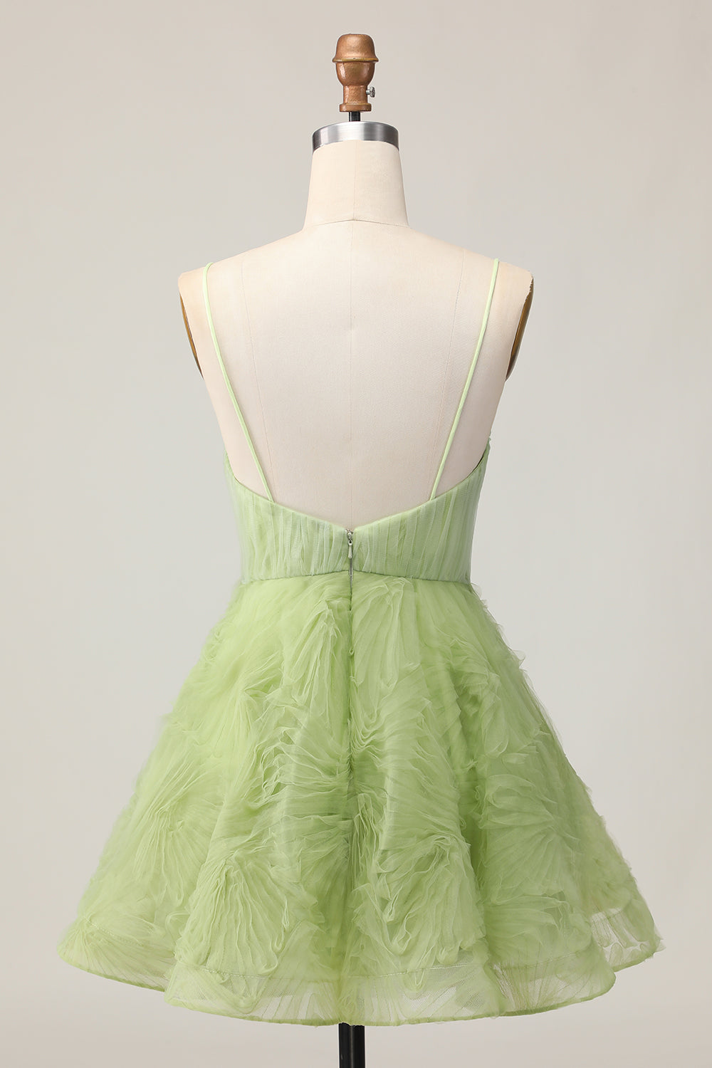 Green Ruched Spaghetti Straps A-Line Homecoming Dress