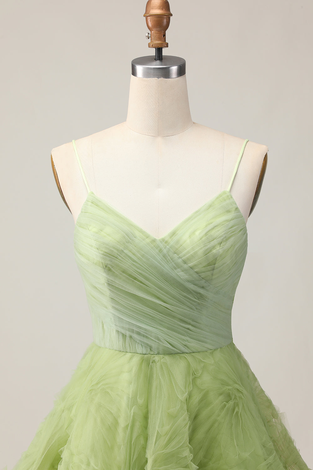 Green Ruched Spaghetti Straps A-Line Homecoming Dress