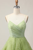 Green Ruched Spaghetti Straps A-Line Homecoming Dress