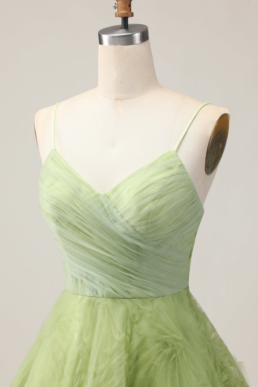 Green Ruched Spaghetti Straps A-Line Homecoming Dress