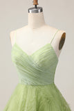 Green Ruched Spaghetti Straps A-Line Homecoming Dress
