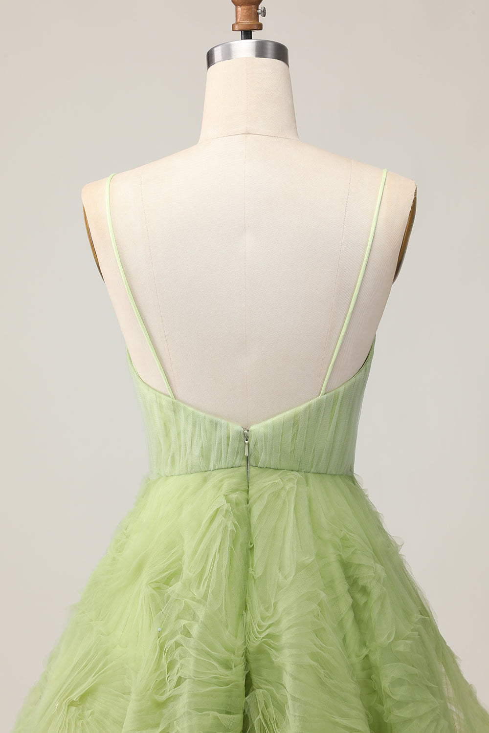 Green Ruched Spaghetti Straps A-Line Homecoming Dress