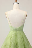 Green Ruched Spaghetti Straps A-Line Homecoming Dress