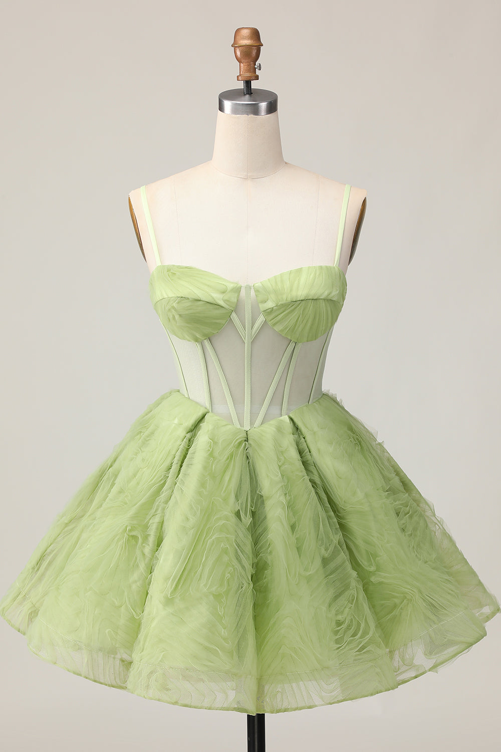 Corset A-Line Spaghetti Strap Green Homecoming Dress
