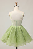 Corset A-Line Spaghetti Strap Green Homecoming Dress