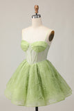 Corset A-Line Spaghetti Strap Green Homecoming Dress