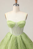 Corset A-Line Spaghetti Strap Green Homecoming Dress