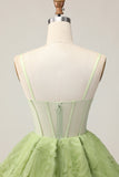 Corset A-Line Spaghetti Strap Green Homecoming Dress