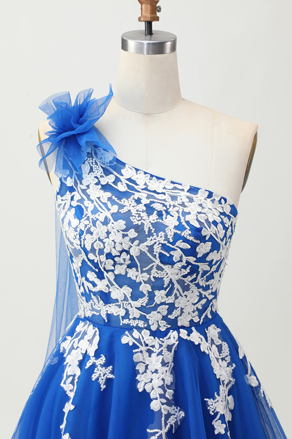 Royal Blue A Line Tulle One Shoulder Homecoming Dress with Lace Up Back