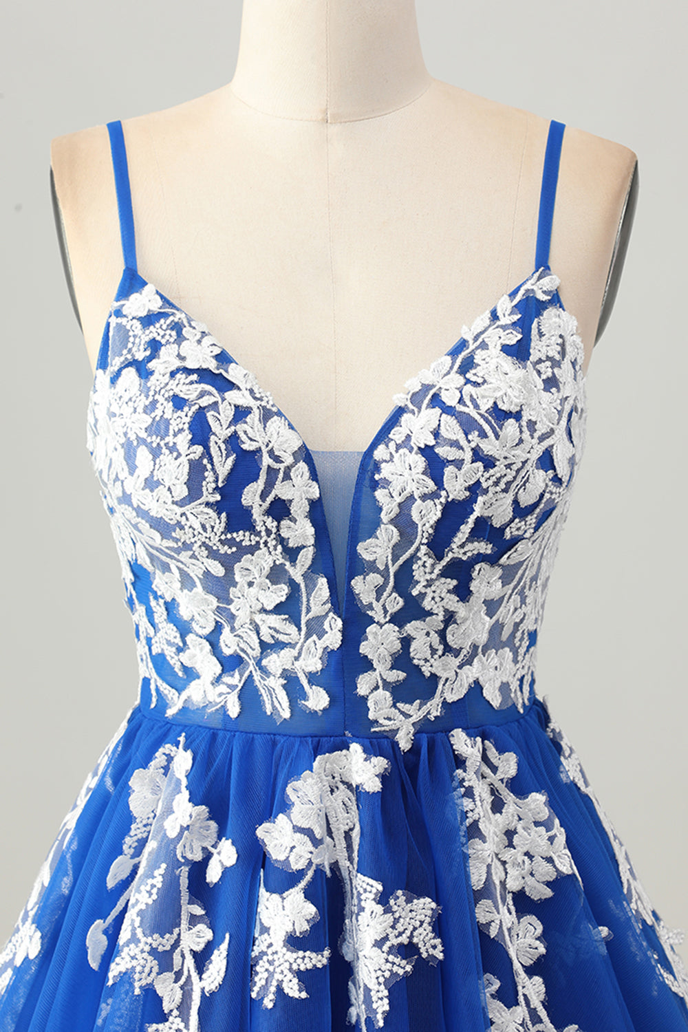 Royal Blue Tulle Spaghetti Straps A Line Homecoming Dress with Appliques