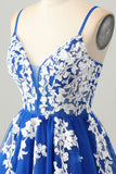 Royal Blue Tulle Spaghetti Straps A Line Homecoming Dress with Appliques