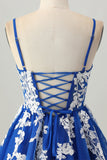 Royal Blue Tulle Spaghetti Straps A Line Homecoming Dress with Appliques