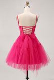 Fuchsia A Line Tulle Corset Homecoming Dress with Beading