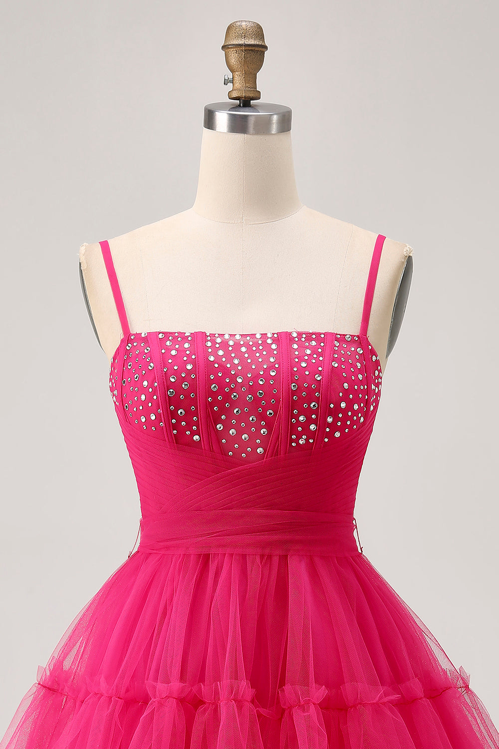 Fuchsia A Line Tulle Corset Homecoming Dress with Beading