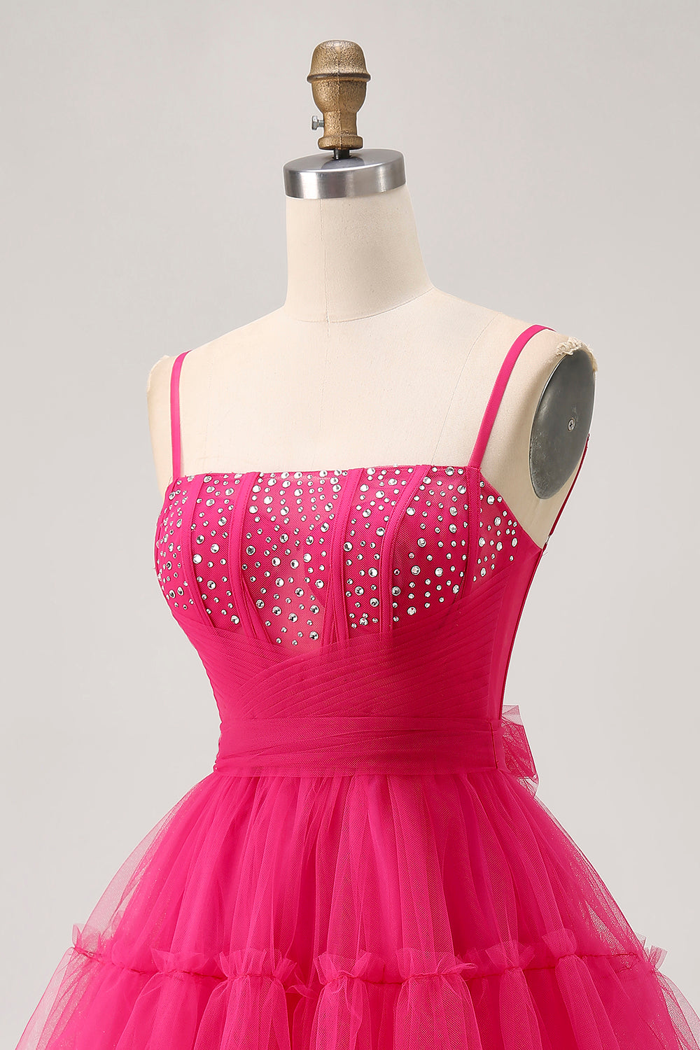 Fuchsia A Line Tulle Corset Homecoming Dress with Beading