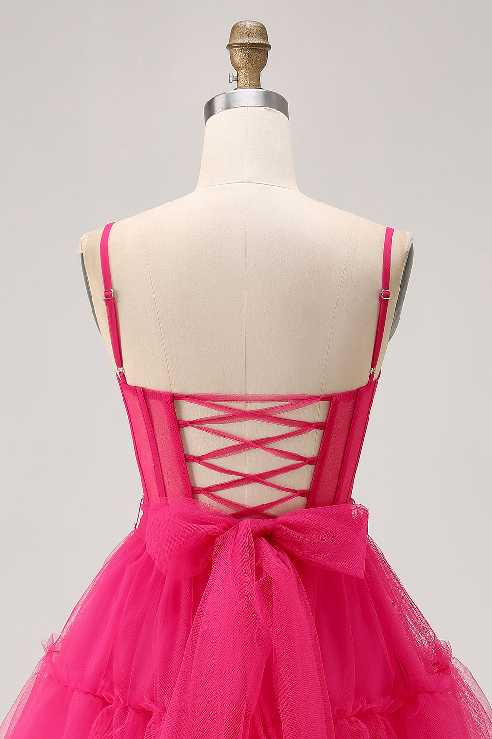 Fuchsia A Line Tulle Corset Homecoming Dress with Beading