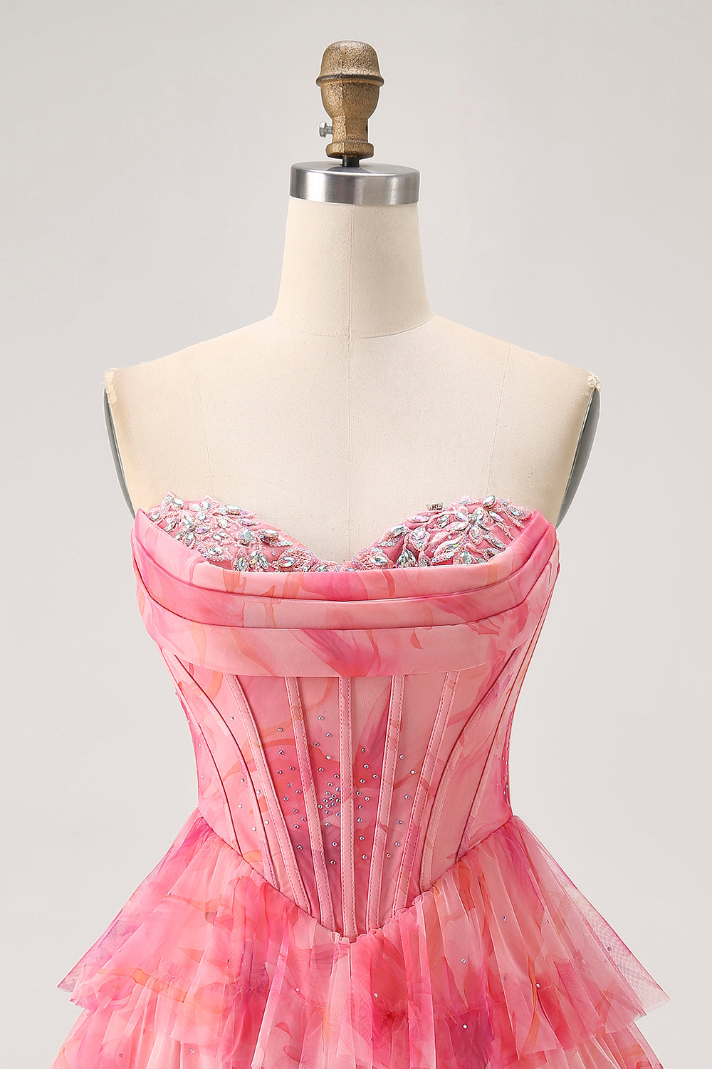 Printed Red Tiered Corset A Line Homecoming Dress