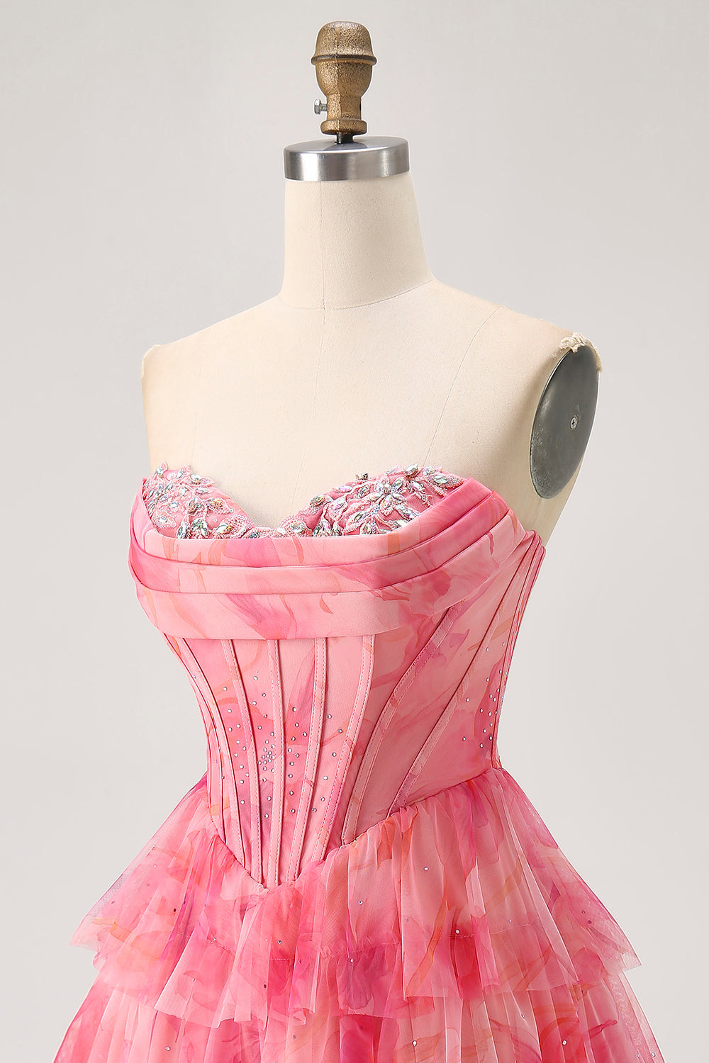 Printed Red Tiered Corset A Line Homecoming Dress