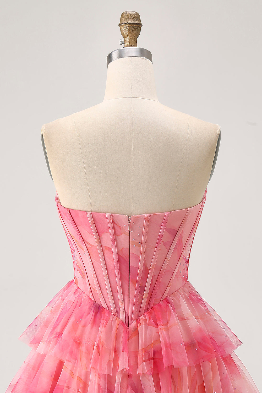 Printed Red Tiered Corset A Line Homecoming Dress