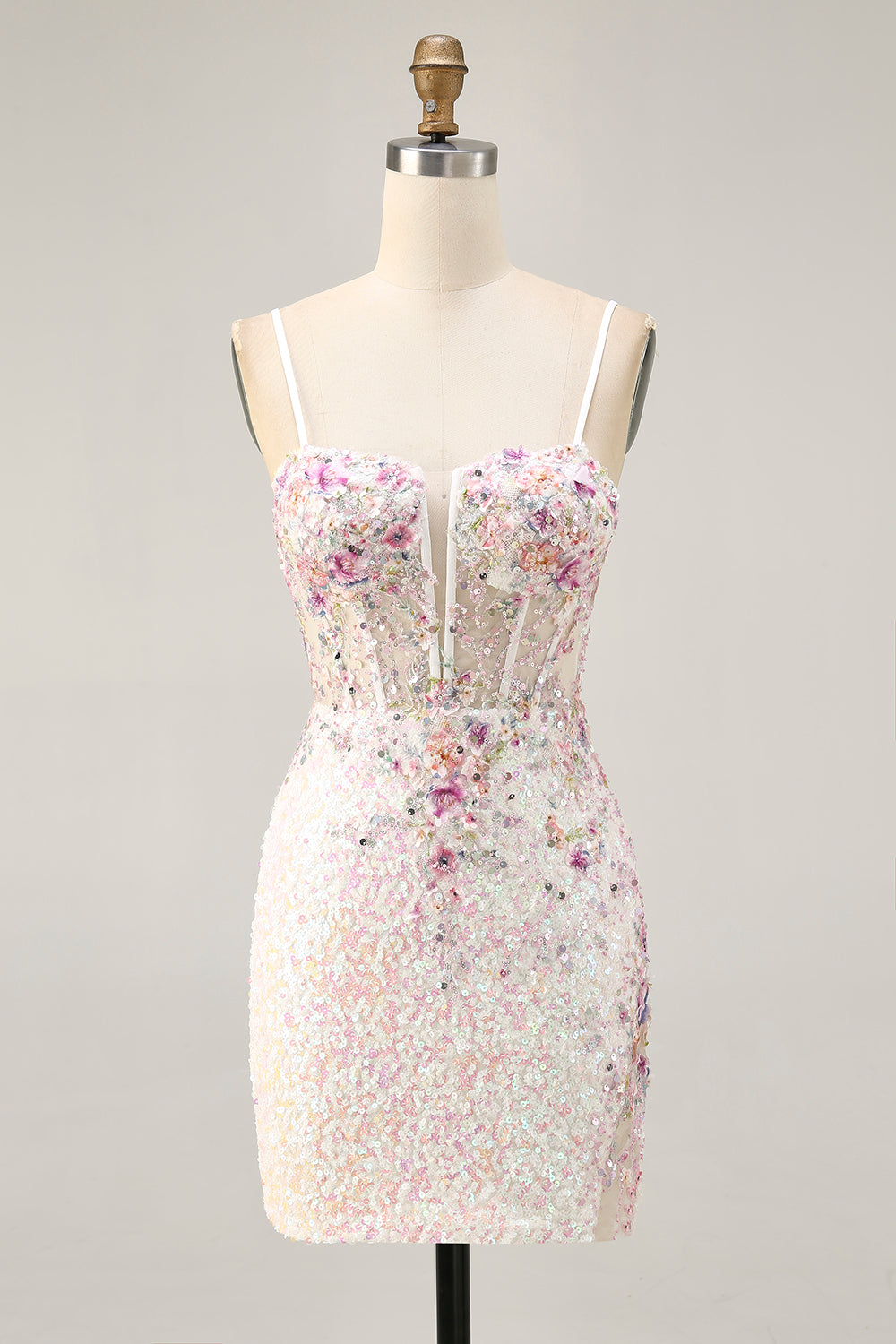 Sparkly Bodycon Corset White Flower Homecoming Dress