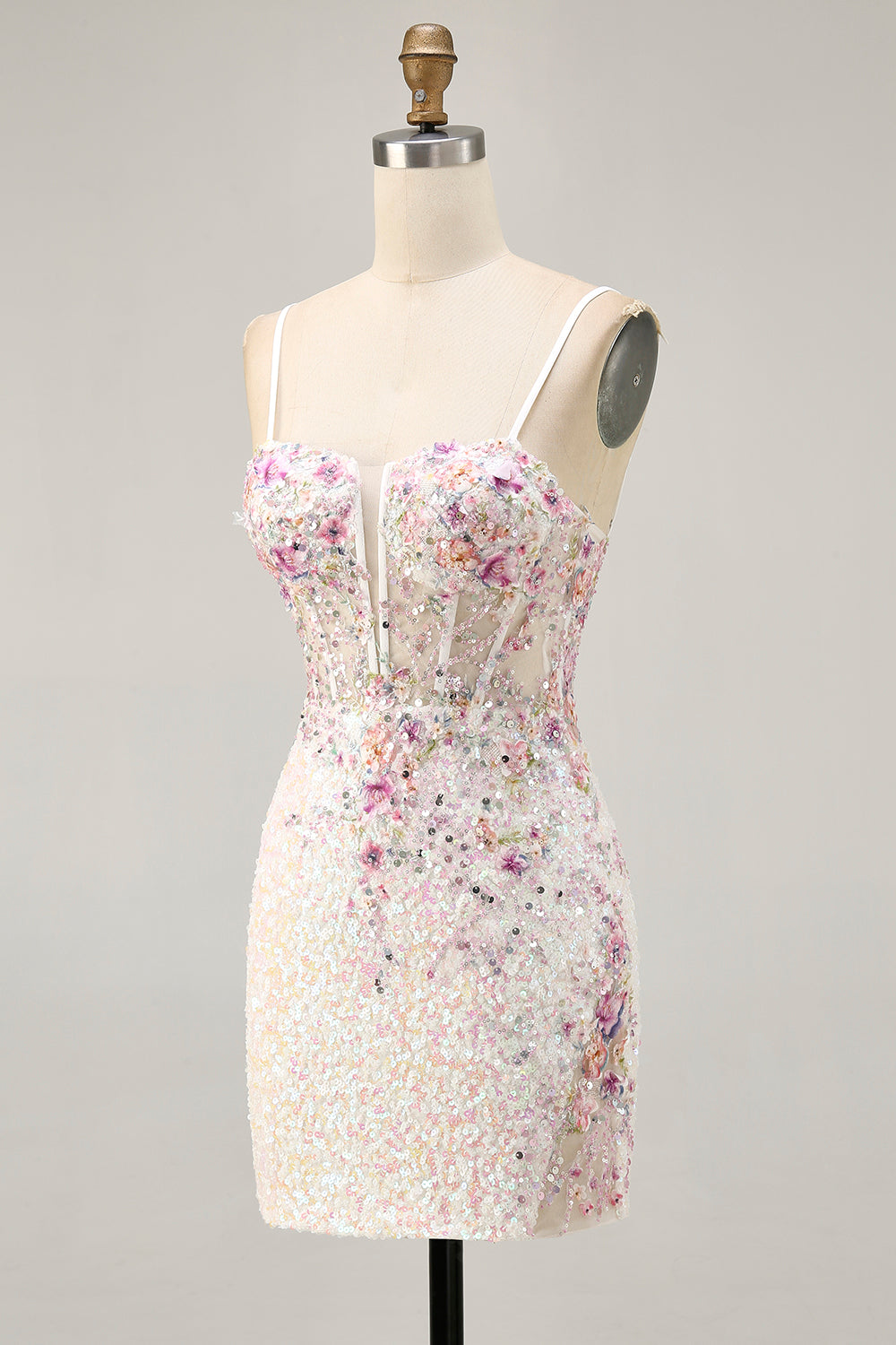 Black Pink Flower Bodycon Homecoming Dress With Sequins