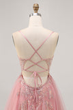 Blush Sequin A Line Tulle Homecoming Dress with Lace Up Back