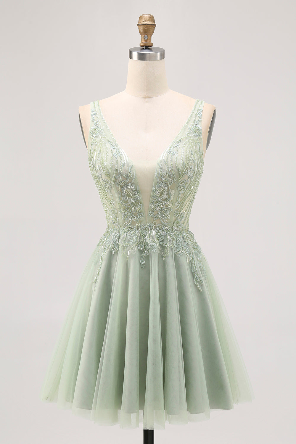 Backless A Line Green Homecoming Dress with Appliques