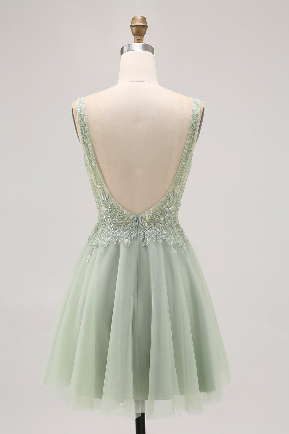 Backless A Line Green Homecoming Dress with Appliques