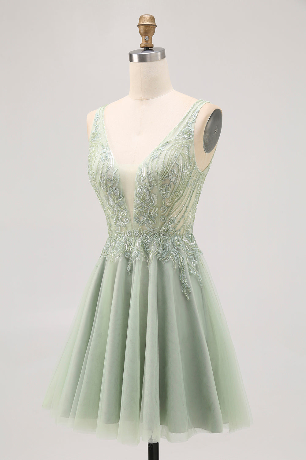 Backless A Line Green Homecoming Dress with Appliques