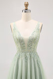 Backless A Line Green Homecoming Dress with Appliques
