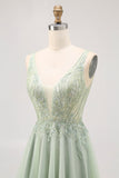 Backless A Line Green Homecoming Dress with Appliques