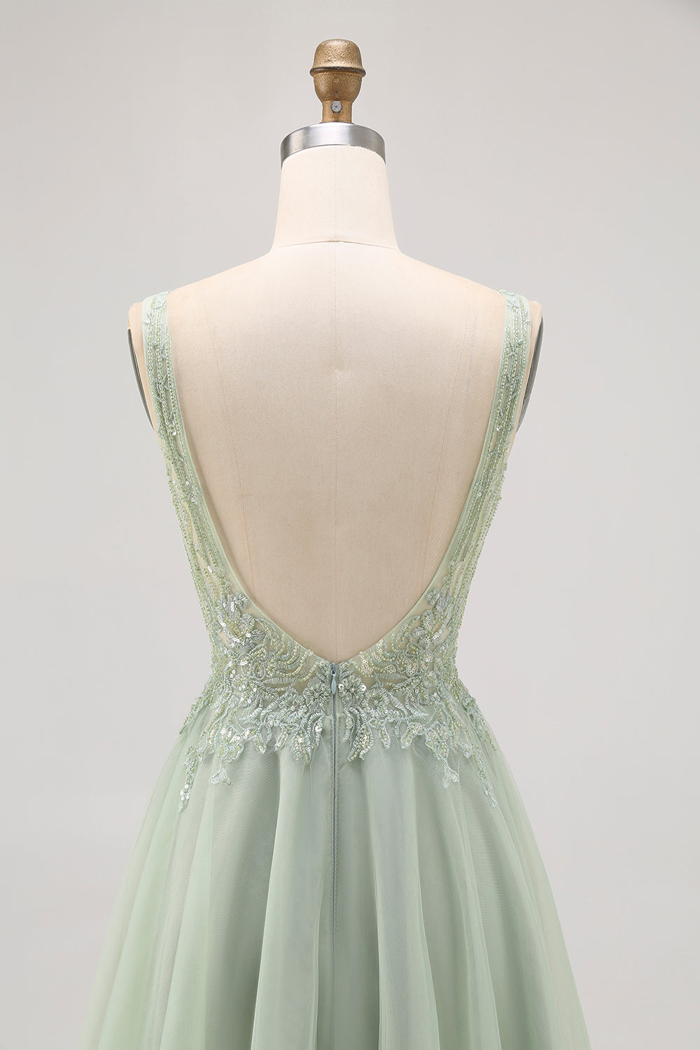 Backless A Line Green Homecoming Dress with Appliques