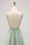 Backless A Line Green Homecoming Dress with Appliques