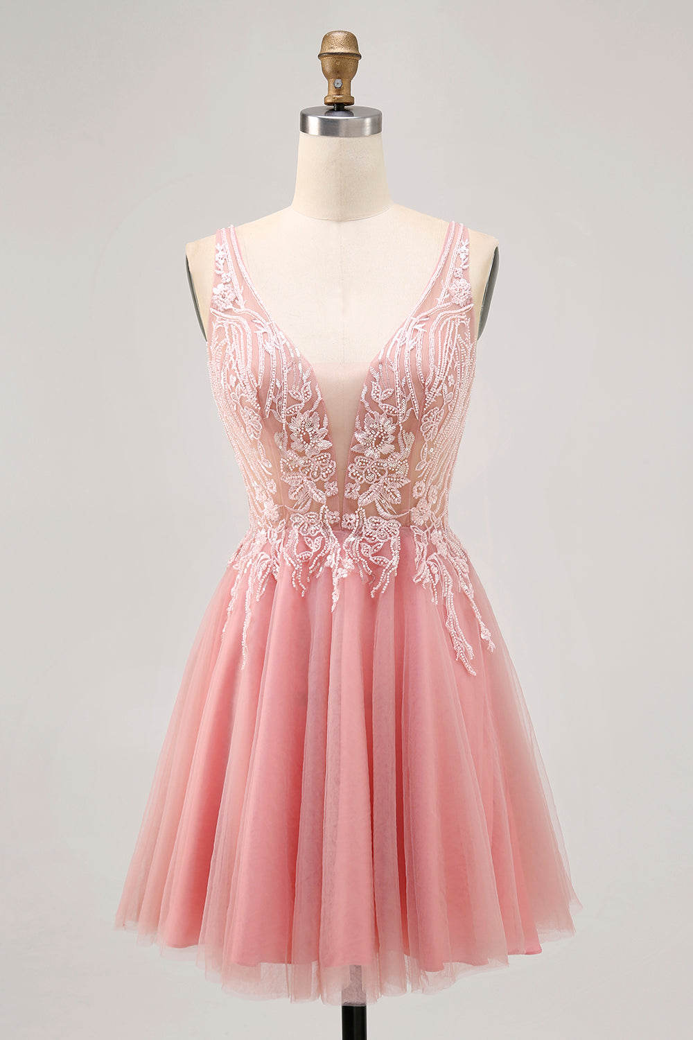 A Line Backless Blush Homecoming Dress with Appliques