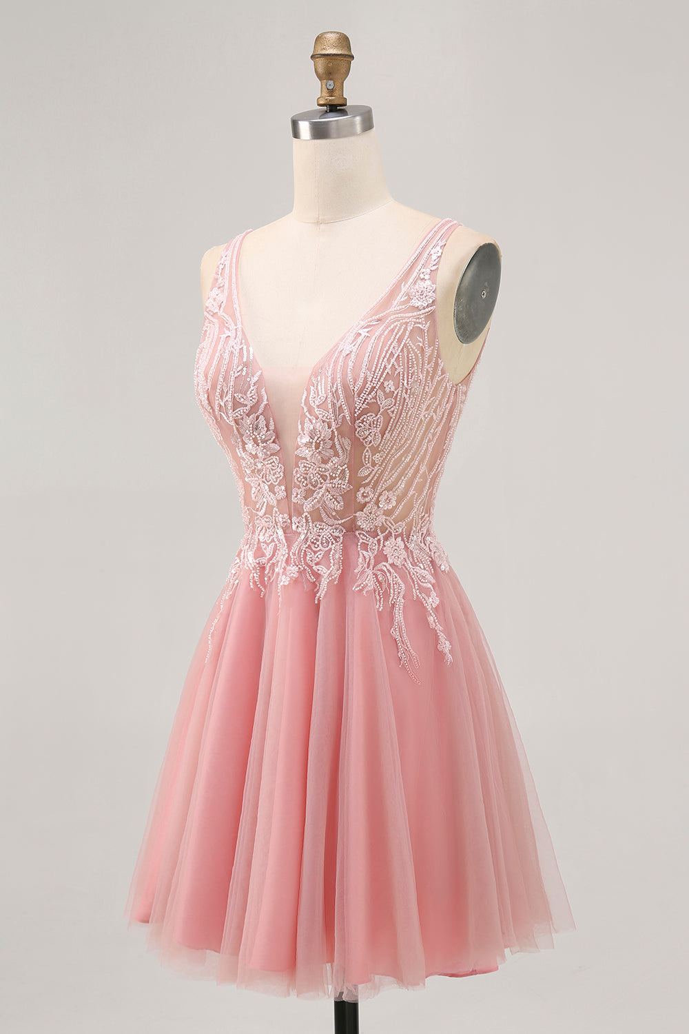 A Line Backless Blush Homecoming Dress with Appliques