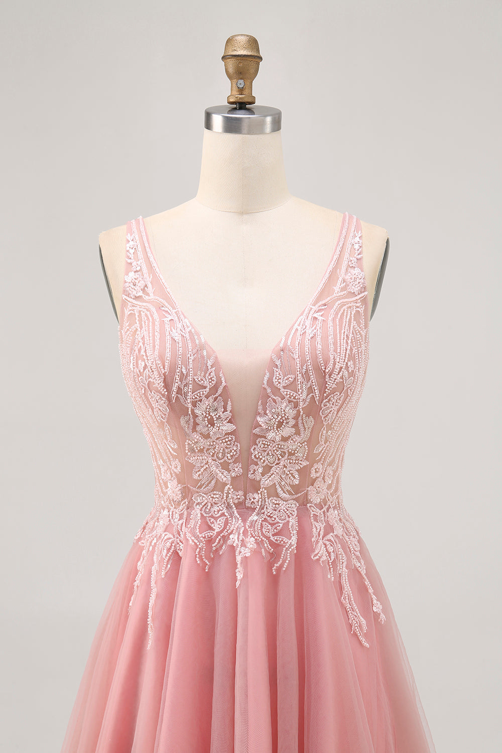 A Line Backless Blush Homecoming Dress with Appliques
